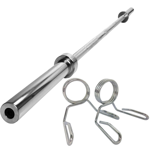 Olympic 2" Barbell – Solid Steel Chrome Weightlifting Bar with Anti-Slip Grip & Spring Collars for Squat, Bench, Deadlift & Powerlifting (4ft/5ft/6ft/7ft)