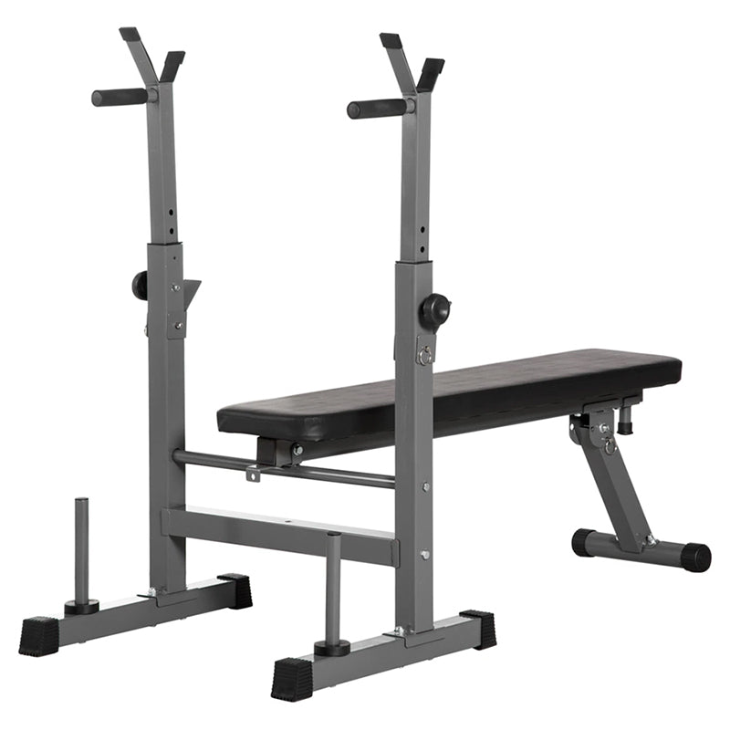 Adjustable Weight Bench with Dip Station & Barbell Rack - Heavy-Duty Multi-Functional Workout Station for Strength Training - Reinforced Steel Frame with 250kg Capacity - Foldable Design for Home Gyms