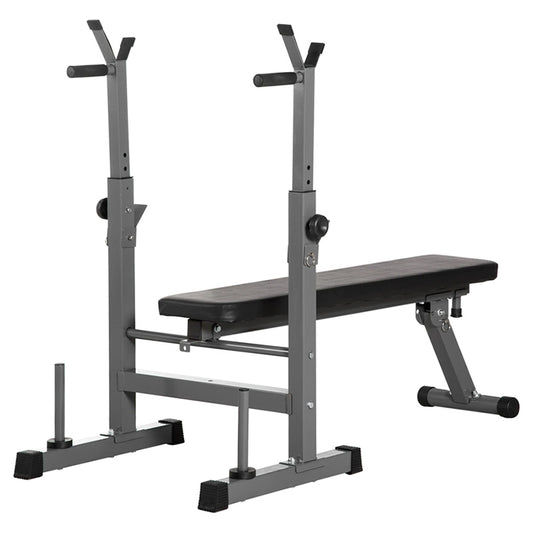 Adjustable Weight Bench with Dip Station & Barbell Rack - Heavy-Duty Multi-Functional Workout Station for Strength Training - Reinforced Steel Frame with 250kg Capacity - Foldable Design for Home Gyms