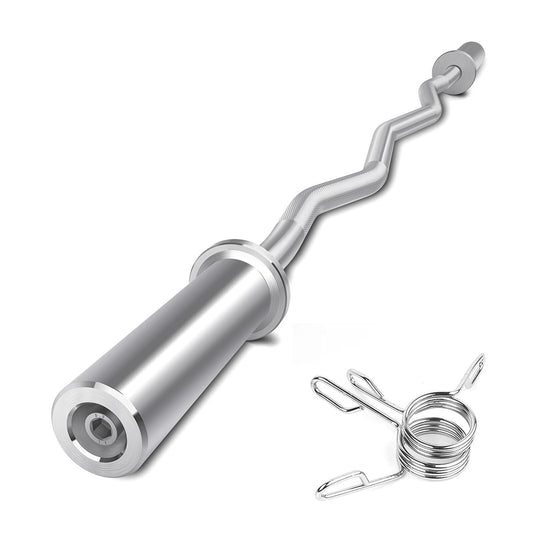 Olympic EZ Curl Barbell Bar 47" – Chrome Curling Bar with Non-Slip Grip & 2 Spring Collars | Fits 2-Inch Plates for Biceps, Squats, Deadlifts & Strength Training