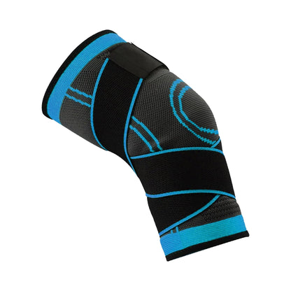 Black and blue compression sleeve on a white background