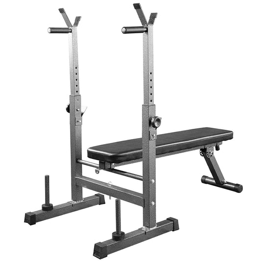Adjustable Weight Bench with Dip Station & Barbell Rack - Heavy-Duty Multi-Functional Workout Station for Strength Training - Reinforced Steel Frame with 250kg Capacity - Foldable Design for Home Gyms