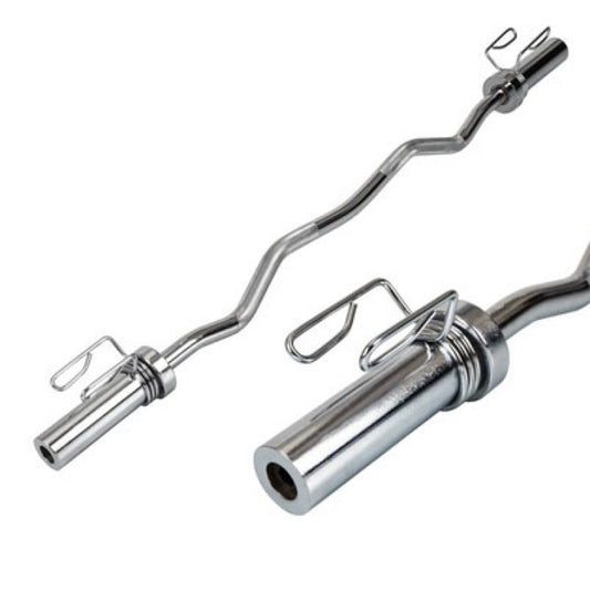 Olympic EZ Curl Barbell Bar 47" – Chrome Curling Bar with Non-Slip Grip & 2 Spring Collars | Fits 2-Inch Plates for Biceps, Squats, Deadlifts & Strength Training