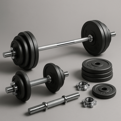 65kg Chrome Adjustable Dumbbell & Barbell Weight Set – Rust-Resistant, Anti-Slip Bars, Multi-Use Home Gym Equipment for Strength Training & Fitness
