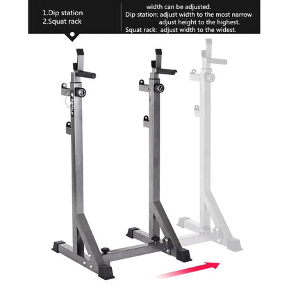 Heavy-Duty Half Squat Rack – Adjustable Strength Training Stand with Dip Station & Safety Spotters – 200KG Capacity – Height & Width Adjustable – Home Gym Power Rack Equipment