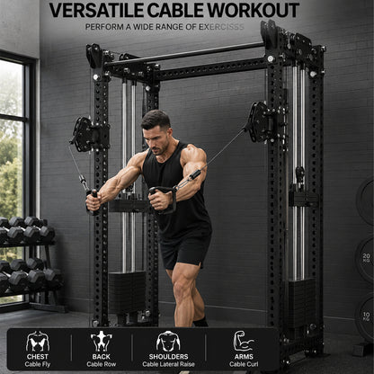 Strength & Conditioning Rack with Cable Crossover Training Station