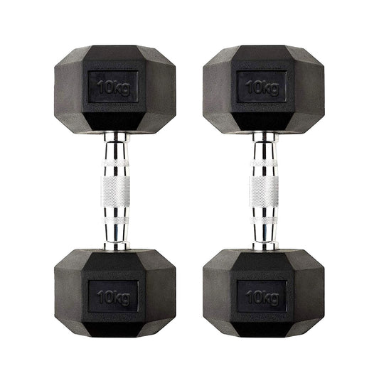 10kg Hex Dumbbell Rubber Encased with Ergonomic Steel Handle | Anti-Roll Weight for Home Gym Strength & Conditioning Training