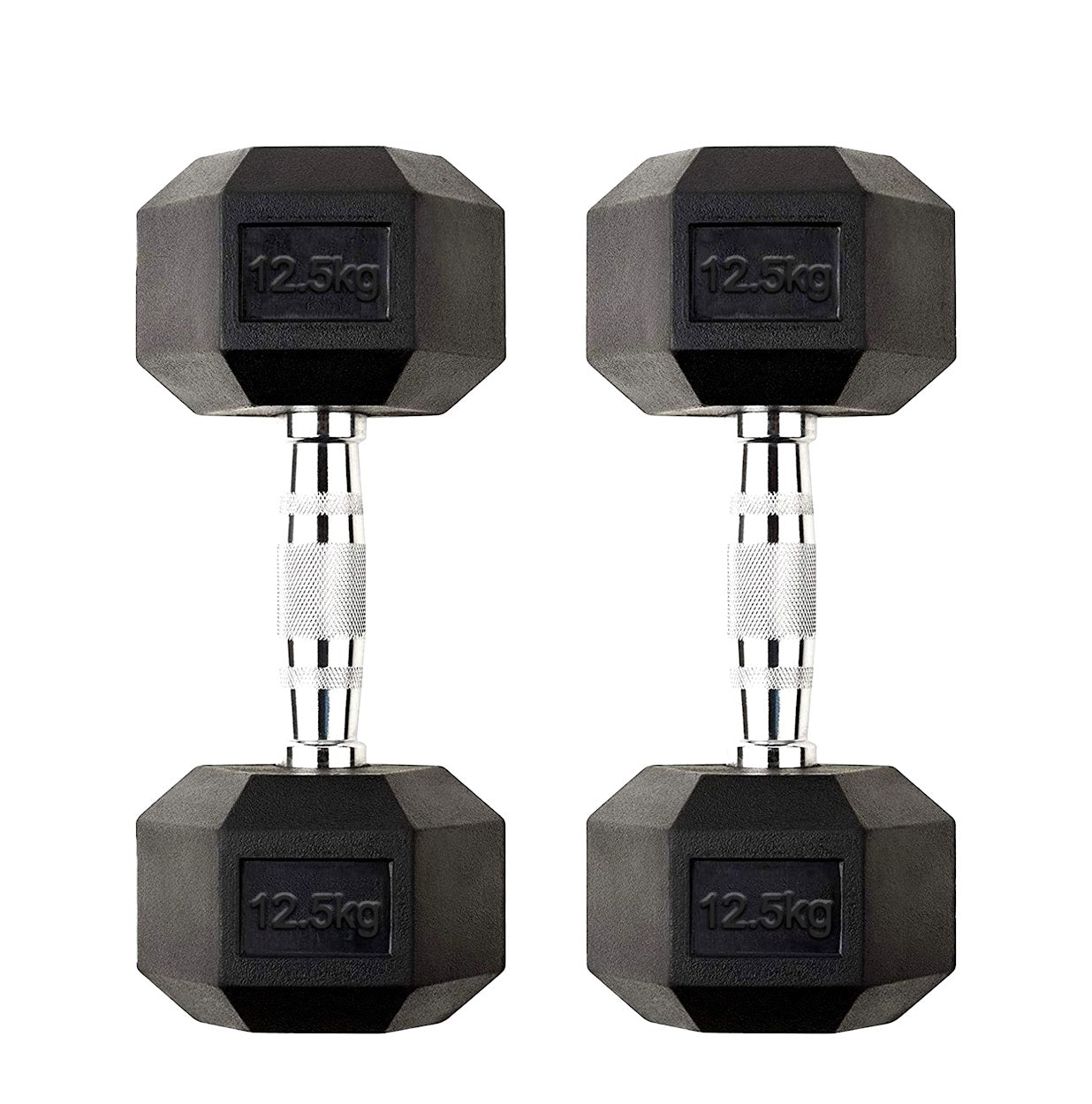 12.5kg Hex Dumbbell Rubber Encased with Solid Steel Grip | Anti-Roll Weights for Home Gym Strength Training & Muscle Building