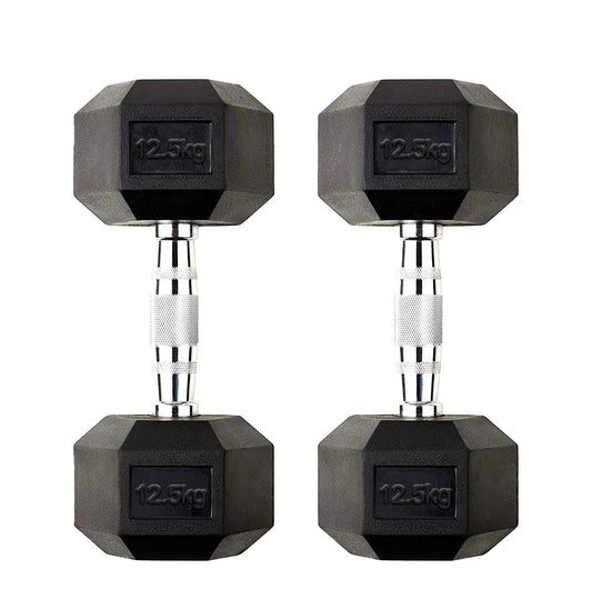 12.5kg Hex Dumbbell Rubber Encased with Solid Steel Grip | Anti-Roll Weights for Home Gym Strength Training & Muscle Building