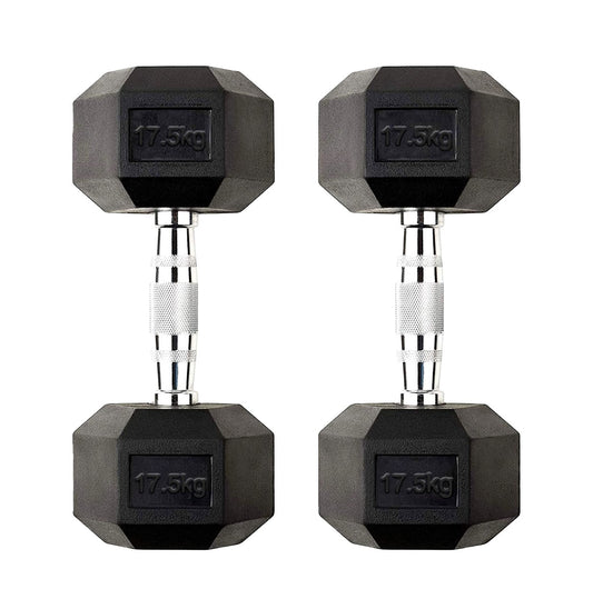 17.5kg Hex Dumbbell Rubber Encased with Knurled Steel Handle | Heavy Anti-Roll Weights for Home Gym Strength & Bodybuilding Workouts