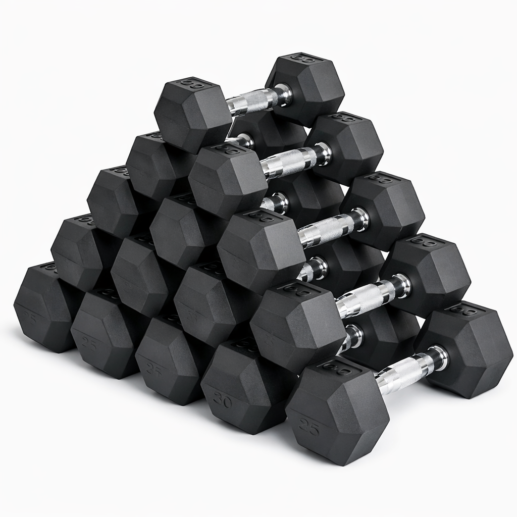 Professional Hex Dumbbells: Pairs & Complete Weight Sets - Rubber Coated Hexagonal Weights 2.5kg to 60kg with Anti-Roll Design, Metal Handles & Ergonomic Grip for Strength Training & Home Fitness