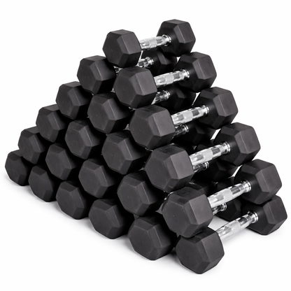 Professional Hex Dumbbells: Pairs & Complete Weight Sets - Rubber Coated Hexagonal Weights 2.5kg to 60kg with Anti-Roll Design, Metal Handles & Ergonomic Grip for Strength Training & Home Fitness