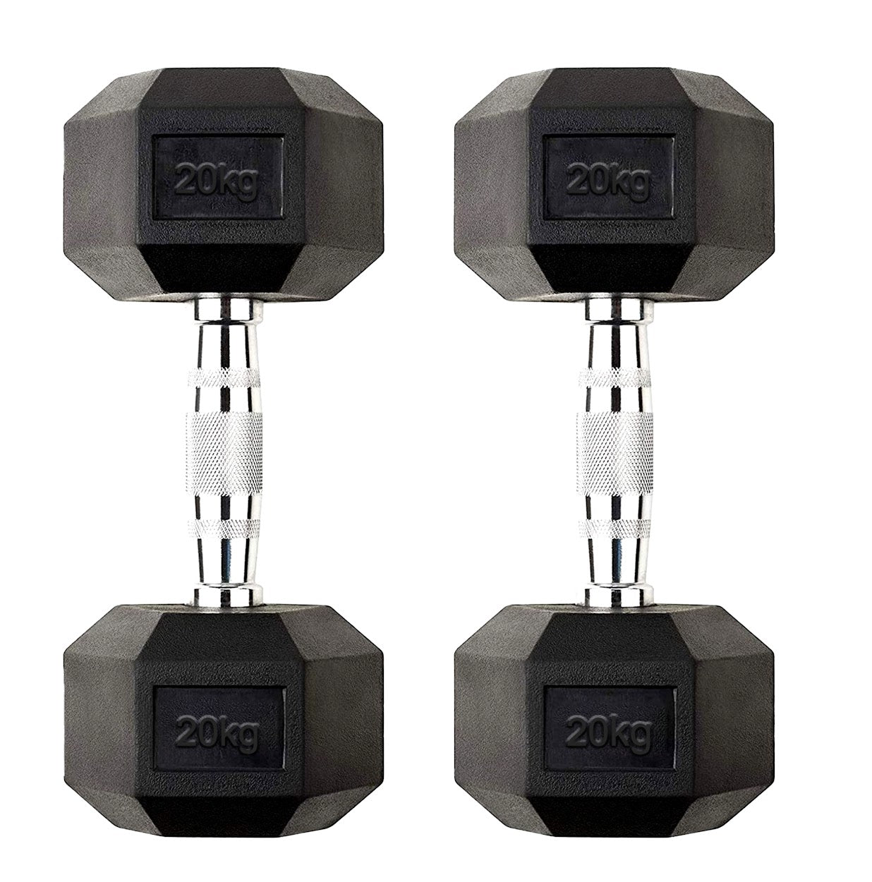 20kg Hex Dumbbell Rubber Encased with Solid Steel Handle | Heavy Anti-Roll Weights for Home Gym Strength Training & Power Workouts