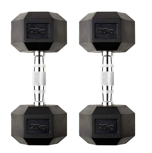 20kg Hex Dumbbell Rubber Encased with Solid Steel Handle | Heavy Anti-Roll Weights for Home Gym Strength Training & Power Workouts