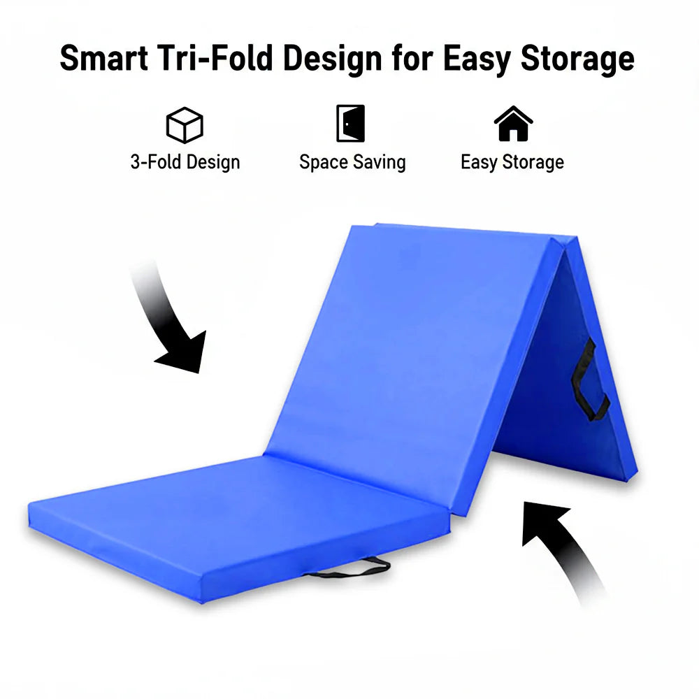 Extra Thick Tri‑Fold Yoga Mat – Non‑Slip PU Foam Gym Mat