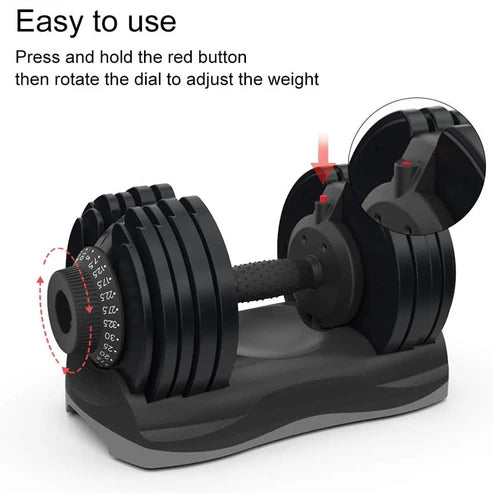 Adjustable dumbbell set with instructions on how to use it