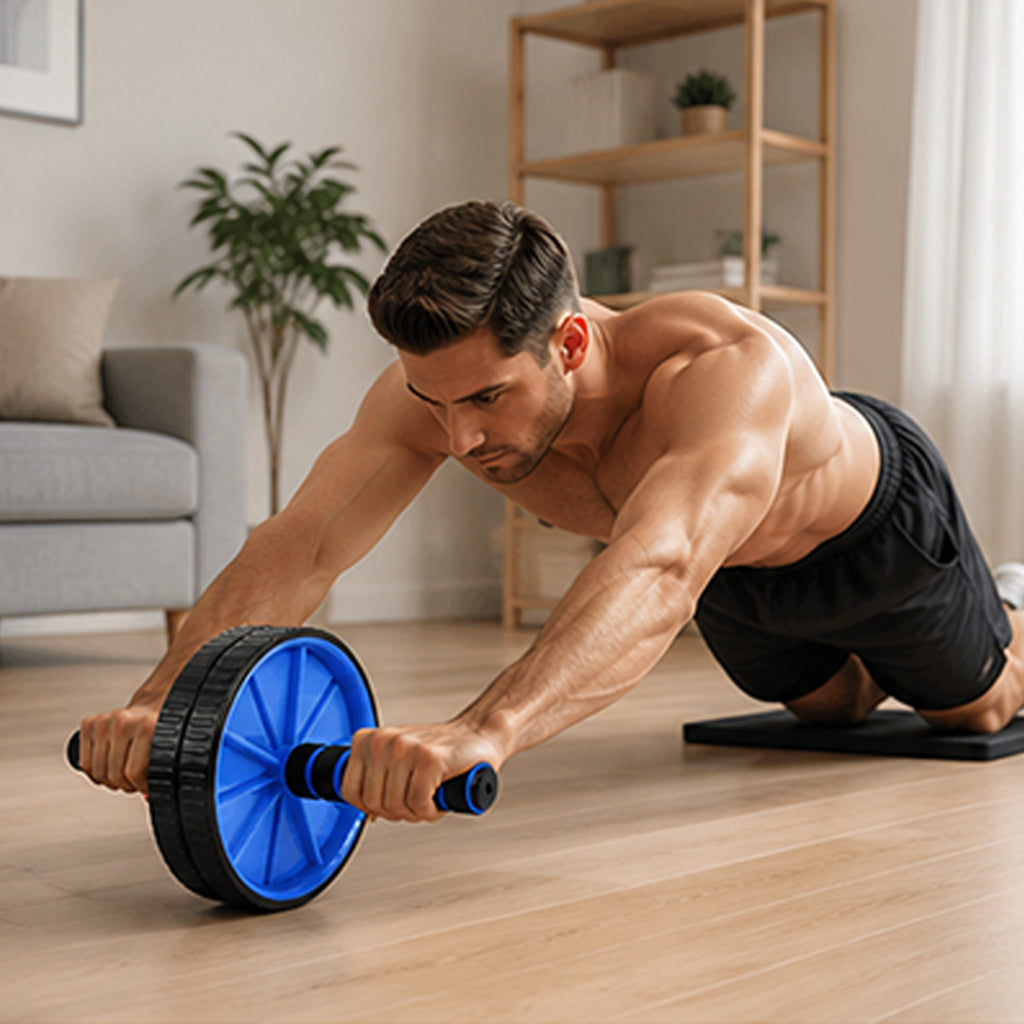 Pro Double-Wheel Ab Roller with Knee Mat – Rebound Core Trainer with Adjustable Resistance Bands – Silent Non-Slip Wheels – Home Gym Ab Workout Equipment for Men & Women
