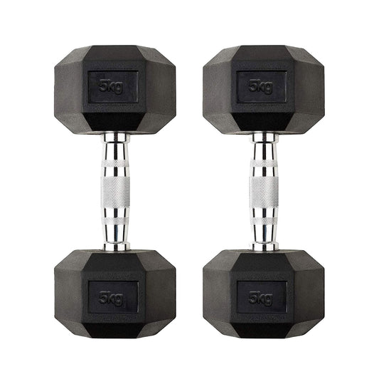 5kg Rubber Hex Dumbbells – Heavy-Duty Hex Weights with Protective Rubber Coating & Knurled Steel Handles | Anti-Roll Design for Strength & Home Gym Training