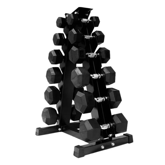 Premium Hex Dumbbell Set - 6 Pairs with Sturdy A6 Tree Rack - Complete Weight Training Solution - Rubber Coated Weights from 2.5kg to 15kg - Compact Storage for Home Gym or Commercial Fitness Space