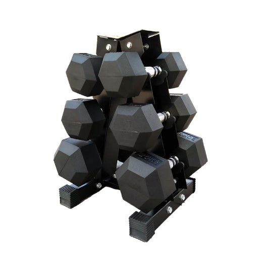 Complete Hex Dumbbell Set with 3-Tier Rack - 3 Pairs of Premium Rubber Coated Weights from 2.5kg to 15kg - Professional Ergonomic Design with Contoured Handles for Full Body Workouts at Home or Commercial Gyms