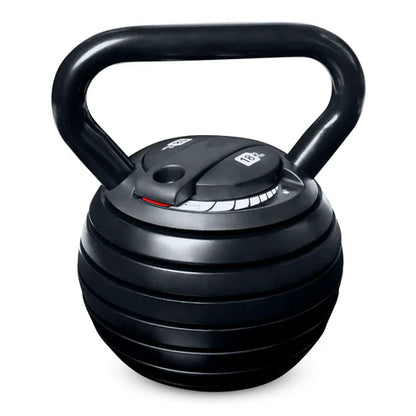Black adjustable dumbbell with weight plates on a white background