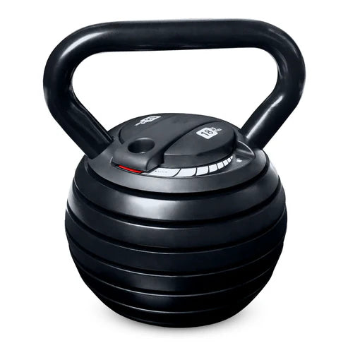 Black adjustable dumbbell with weight plates on a white background