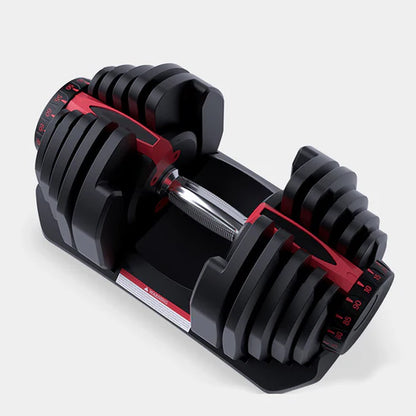 Pair of adjustable dumbbells on a white background