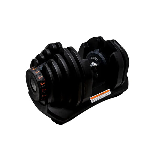 Black adjustable dumbbell on a white background
