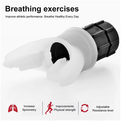 Breathing exercise device with text about improving athletic performance on a white background