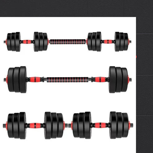 Set of adjustable dumbbells on a white background