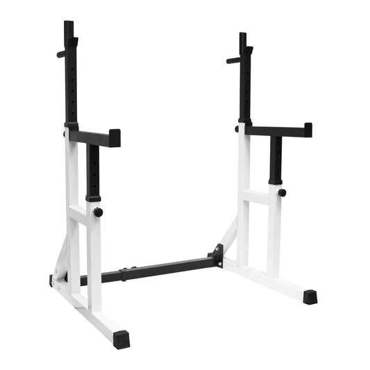 White and black squat rack on a white background