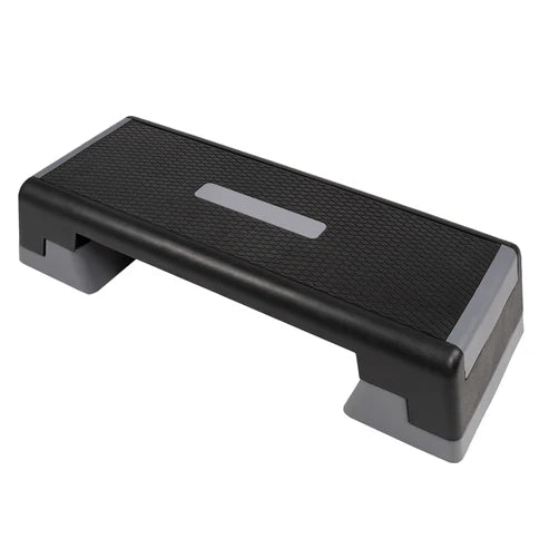 Black and gray step platform on a white background