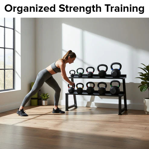 Black metal bench in a gym setting with text highlighting 'Reliable Steel Structure'.