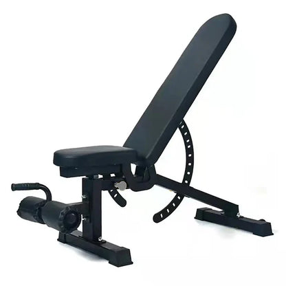 Black adjustable weight bench on a white background