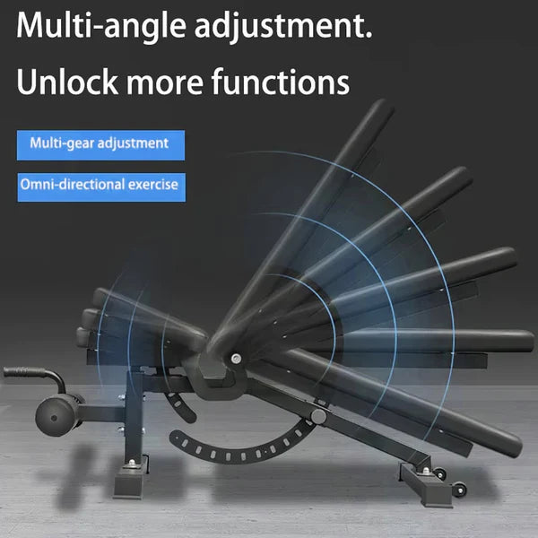 Exercise machine with multi-angle adjustment features on a gray background