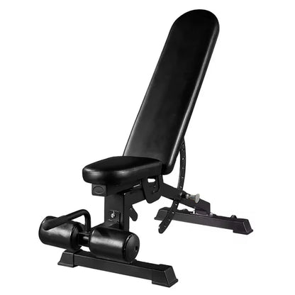 Black adjustable weight bench on a white background