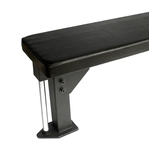 Black weight bench on a white background