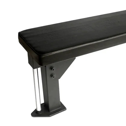 Black weight bench on a white background