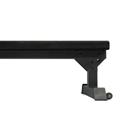Black metal flat bench on a white background