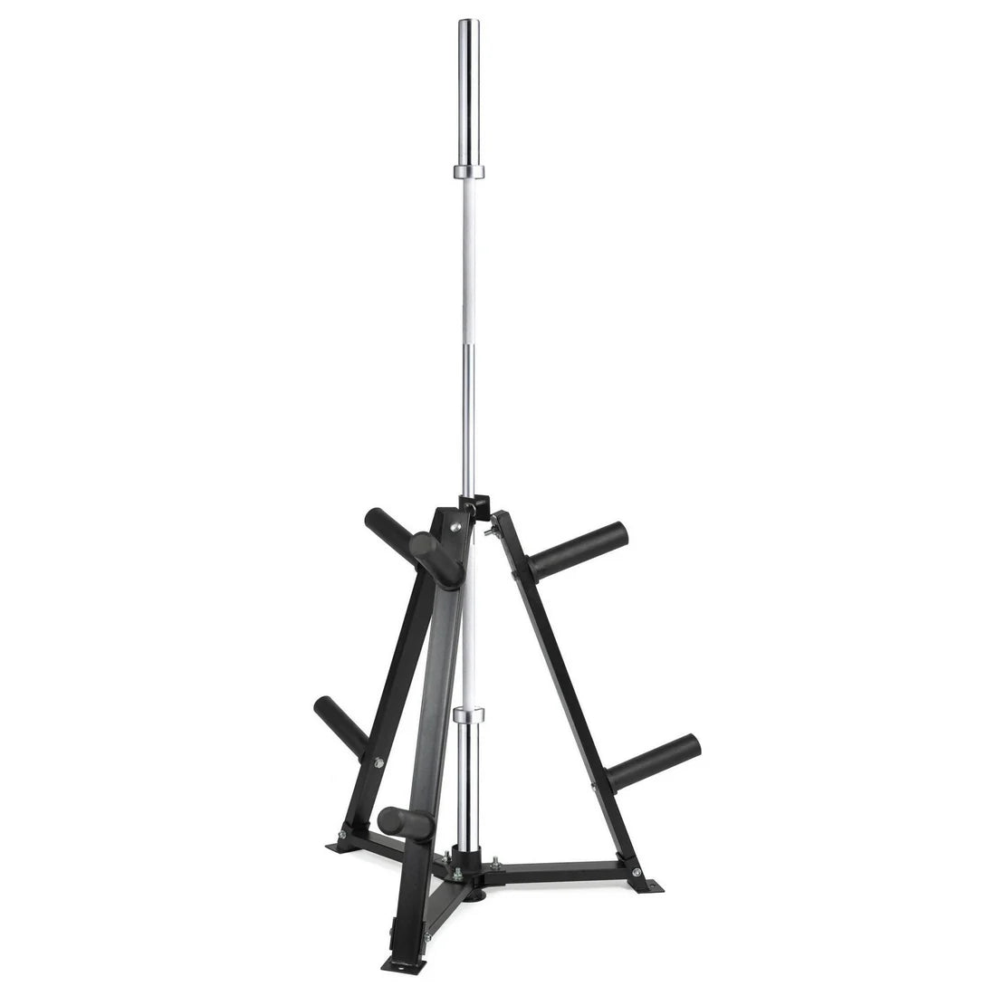Black metal weightlifting stand on a white background