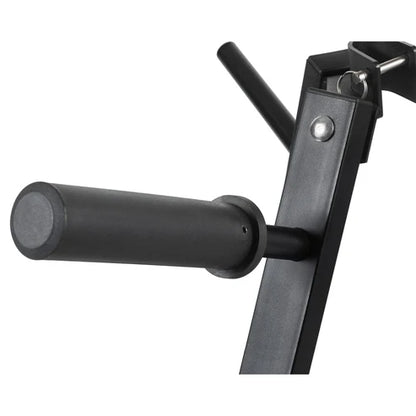 Close-up of a black metal pull-up bar on a white background