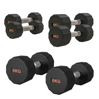 Round Hex Dumbbell – Anti-Roll, Rubber Coated, Knurled Grip, Multiple Sizes for Home & Gym