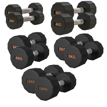 Round Hex Dumbbell – Anti-Roll, Rubber Coated, Knurled Grip, Multiple Sizes for Home & Gym
