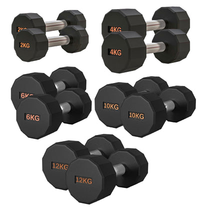 Round Hex Dumbbell – Anti-Roll, Rubber Coated, Knurled Grip, Multiple Sizes for Home & Gym