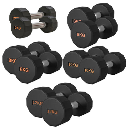 Round Hex Dumbbell – Anti-Roll, Rubber Coated, Knurled Grip, Multiple Sizes for Home & Gym