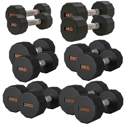 Round Hex Dumbbell – Anti-Roll, Rubber Coated, Knurled Grip, Multiple Sizes for Home & Gym