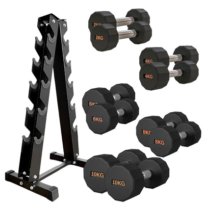 Round Hex Dumbbell – Anti-Roll, Rubber Coated, Knurled Grip, Multiple Sizes for Home & Gym