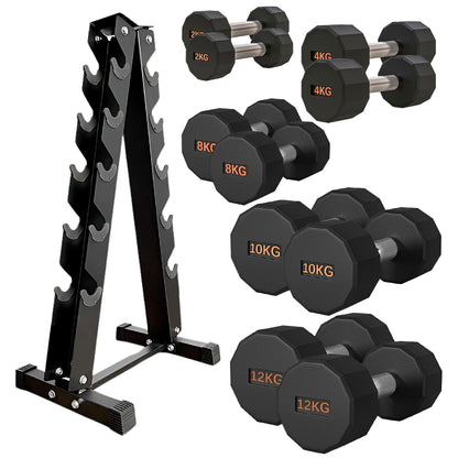 Round Hex Dumbbell – Anti-Roll, Rubber Coated, Knurled Grip, Multiple Sizes for Home & Gym