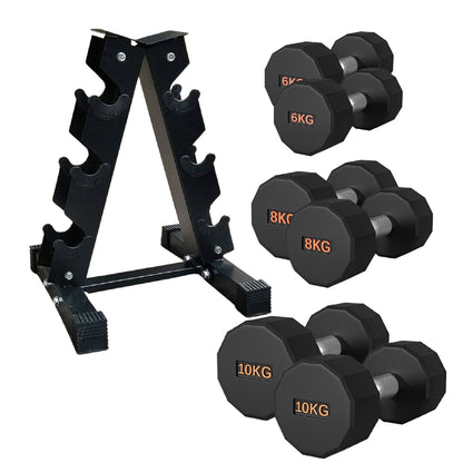 Round Hex Dumbbell – Anti-Roll, Rubber Coated, Knurled Grip, Multiple Sizes for Home & Gym