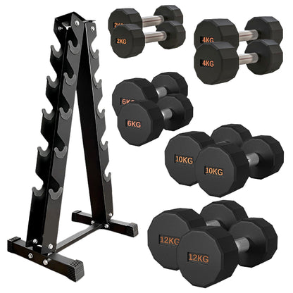 Round Hex Dumbbell – Anti-Roll, Rubber Coated, Knurled Grip, Multiple Sizes for Home & Gym